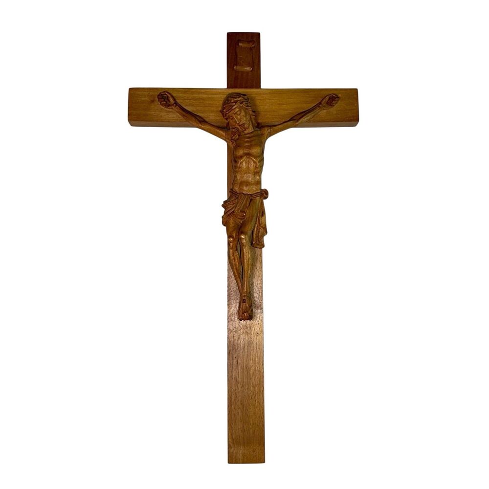 Antique ANRI 20” Hand Carved Wood Crucifix Jesus Wall Cross Sculpture Italy